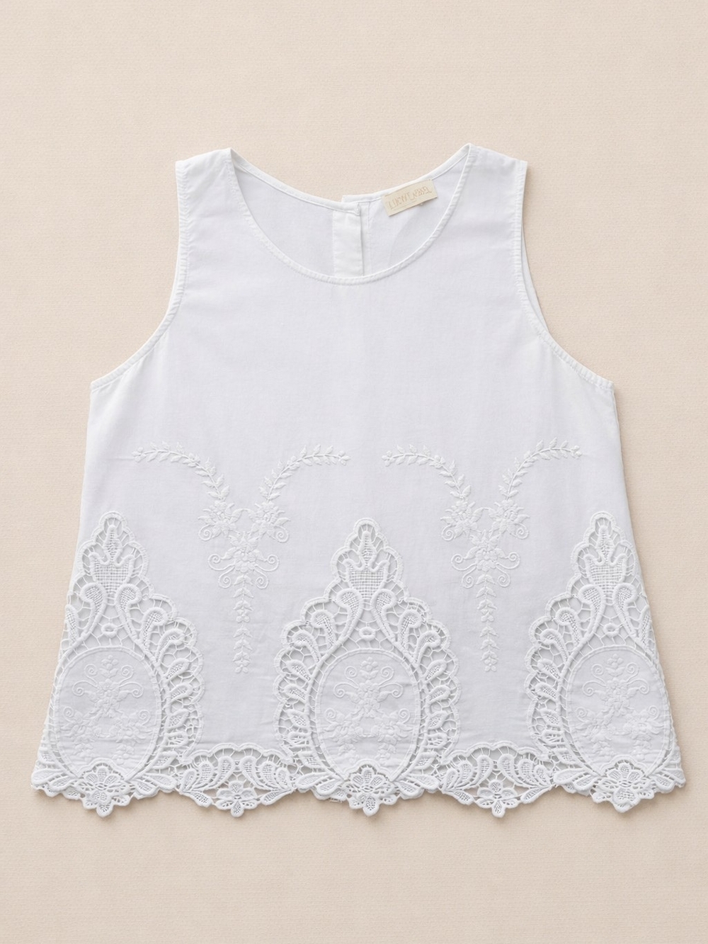 White Sleeveless Embroidered Lace Hem Tank